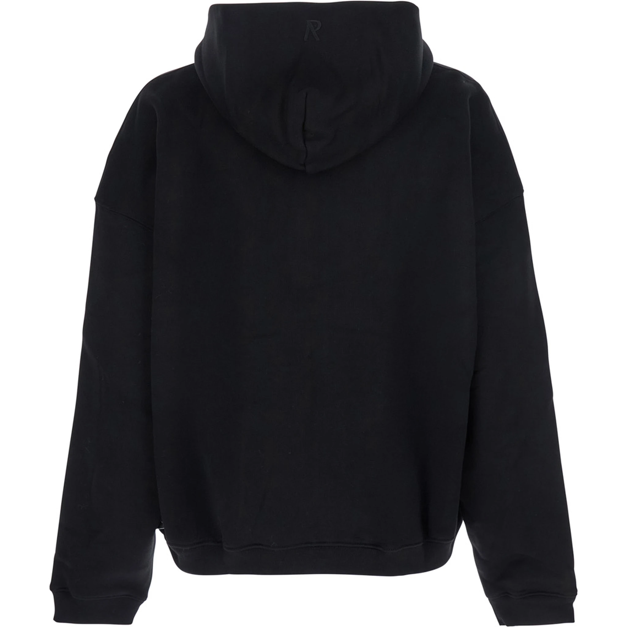 Black Sweatshirt with Logo Embroidery on the Hood and Dropped Shoulders in Cotton Man