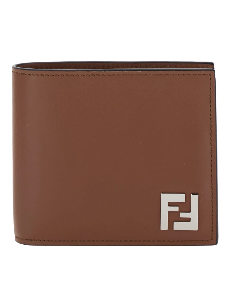 Brown Bi-Fold Wallet with FF Plaque on the Front in Leather Man