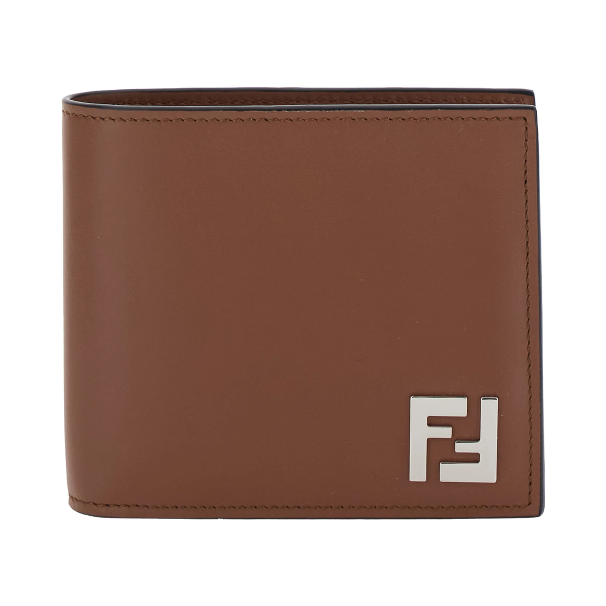 Brown Bi-Fold Wallet with FF Plaque on the Front in Leather Man