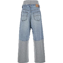 Light Blue Jeans with Fleece Inserts and Logo Lettering on the Front in Cotton and Denim Man