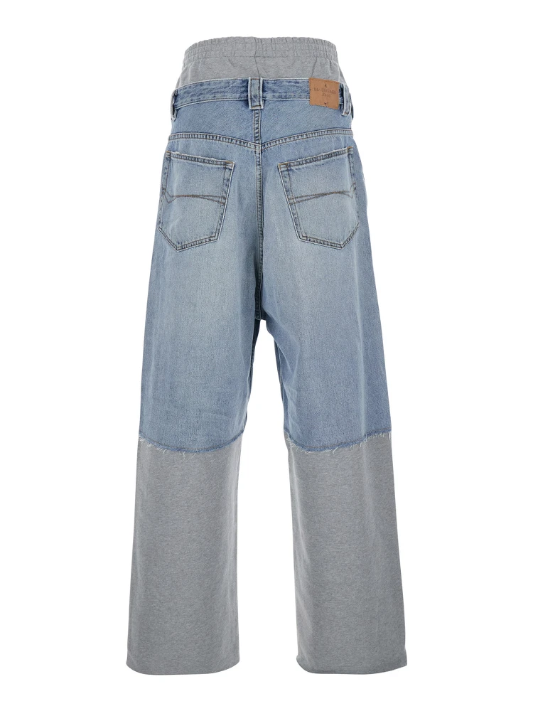 Light Blue Jeans with Fleece Inserts and Logo Lettering on the Front in Cotton and Denim Man alternative