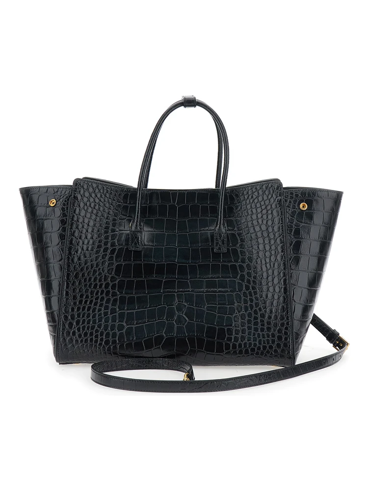 Hampton Small Black Handbag with Embossed Logo on the Front and Removable Keyring in Leather Woman alternative