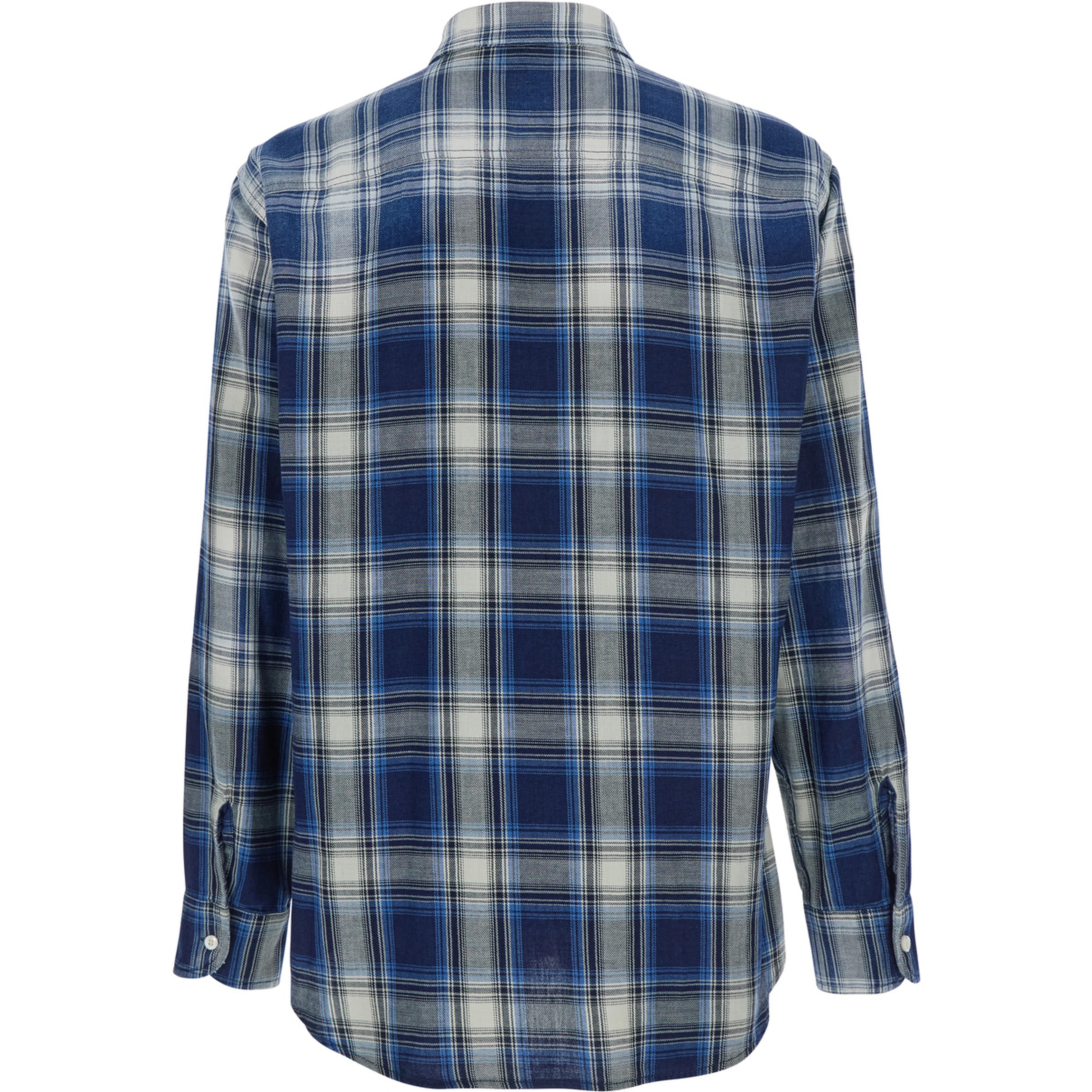 Blue Shirt with Classic Collar and All-Over Check Motif in Cotton Man