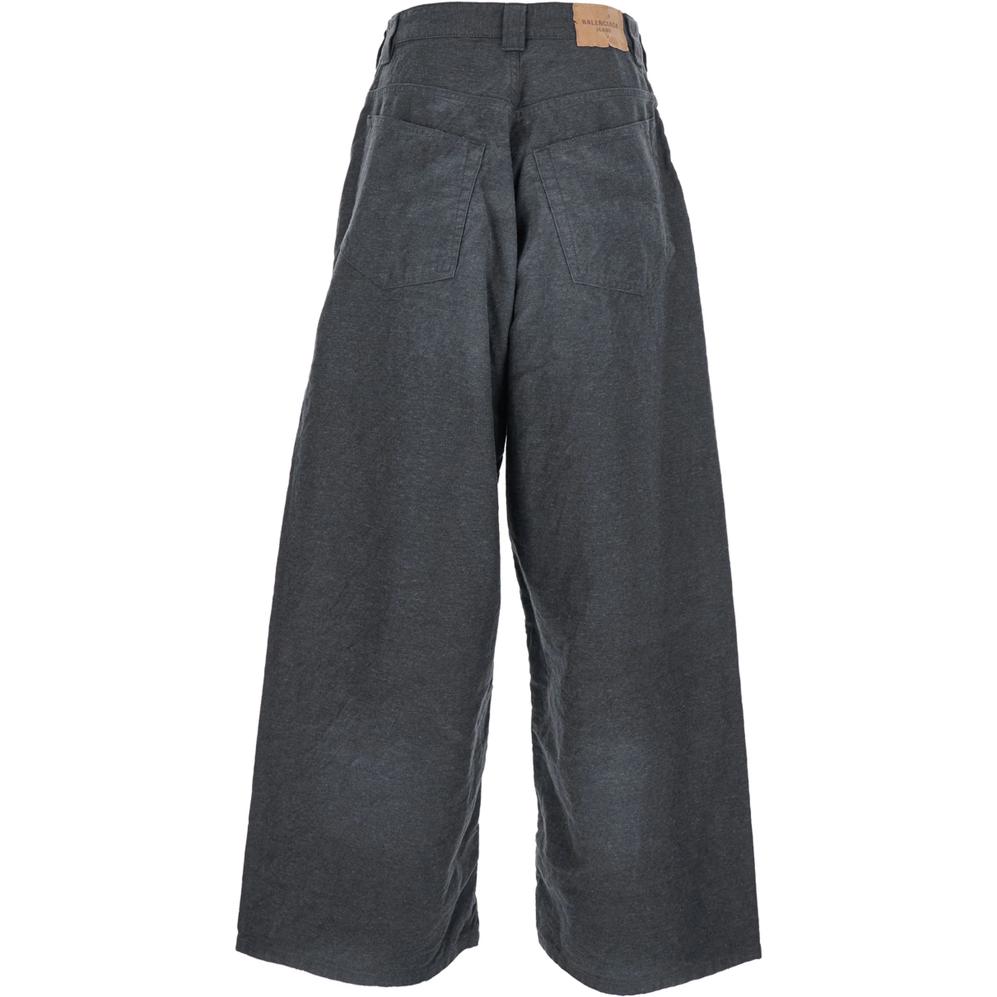 Grey Oversize Pants with Logo Detail on the Front and Logo Patch on the Rear in Cotton Man