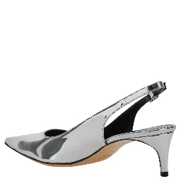 حذاء لويزا المعدني ذو الكعب العالي المدبب متوسط الارتفاع والمرآة، مصنوع من الجلد، للنساء