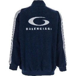 Blue Sweatshirt with Logo Detail on Front and Rear and Striped Detail on the Sleeve in Tech Fabric Man