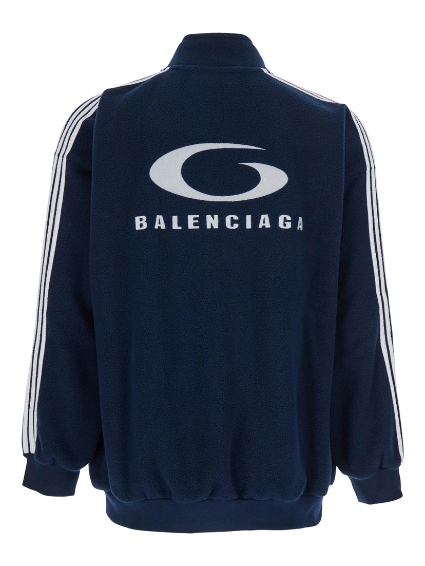 Blue Sweatshirt with Logo Detail on Front and Rear and Striped Detail on the Sleeve in Tech Fabric Man