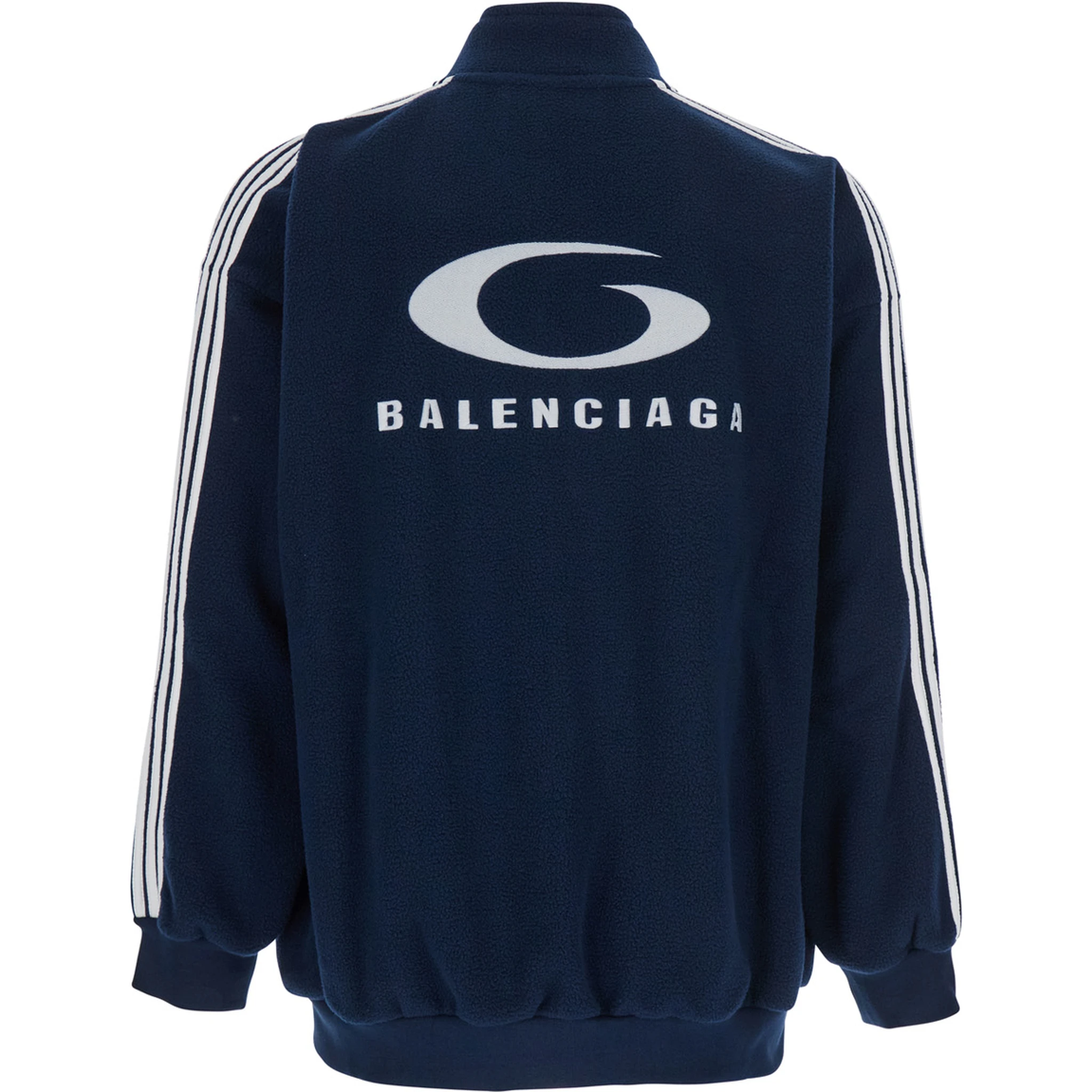 Blue Sweatshirt with Logo Detail on Front and Rear and Striped Detail on the Sleeve in Tech Fabric Man
