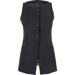 Grey Off-Shoulder Vest with Front Button Closure in Fabric Woman