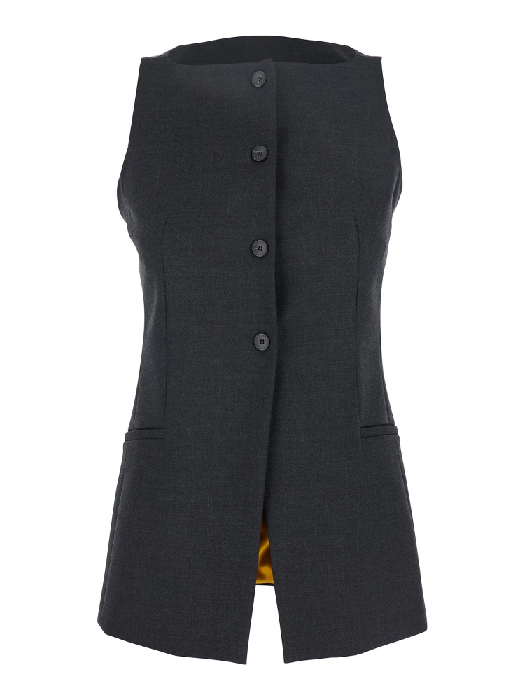 Grey Off-Shoulder Vest with Front Button Closure in Fabric Woman