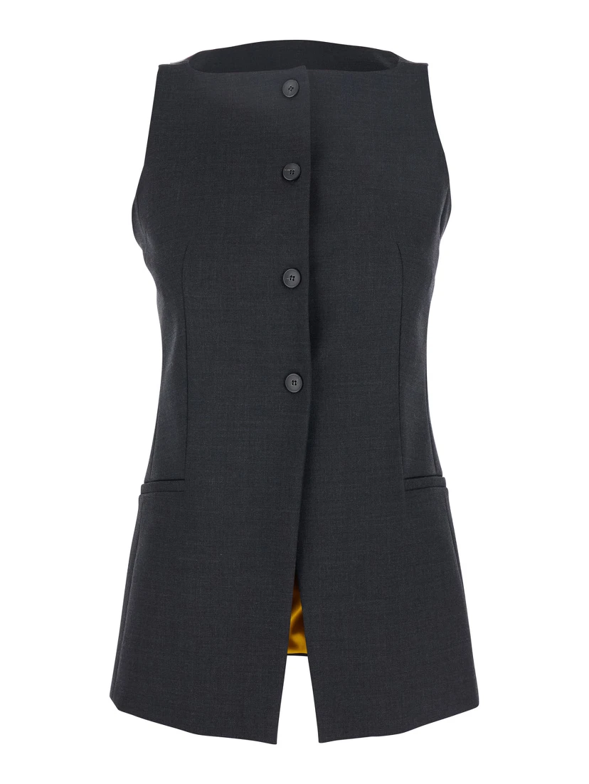 Grey Off-Shoulder Vest with Front Button Closure in Fabric Woman