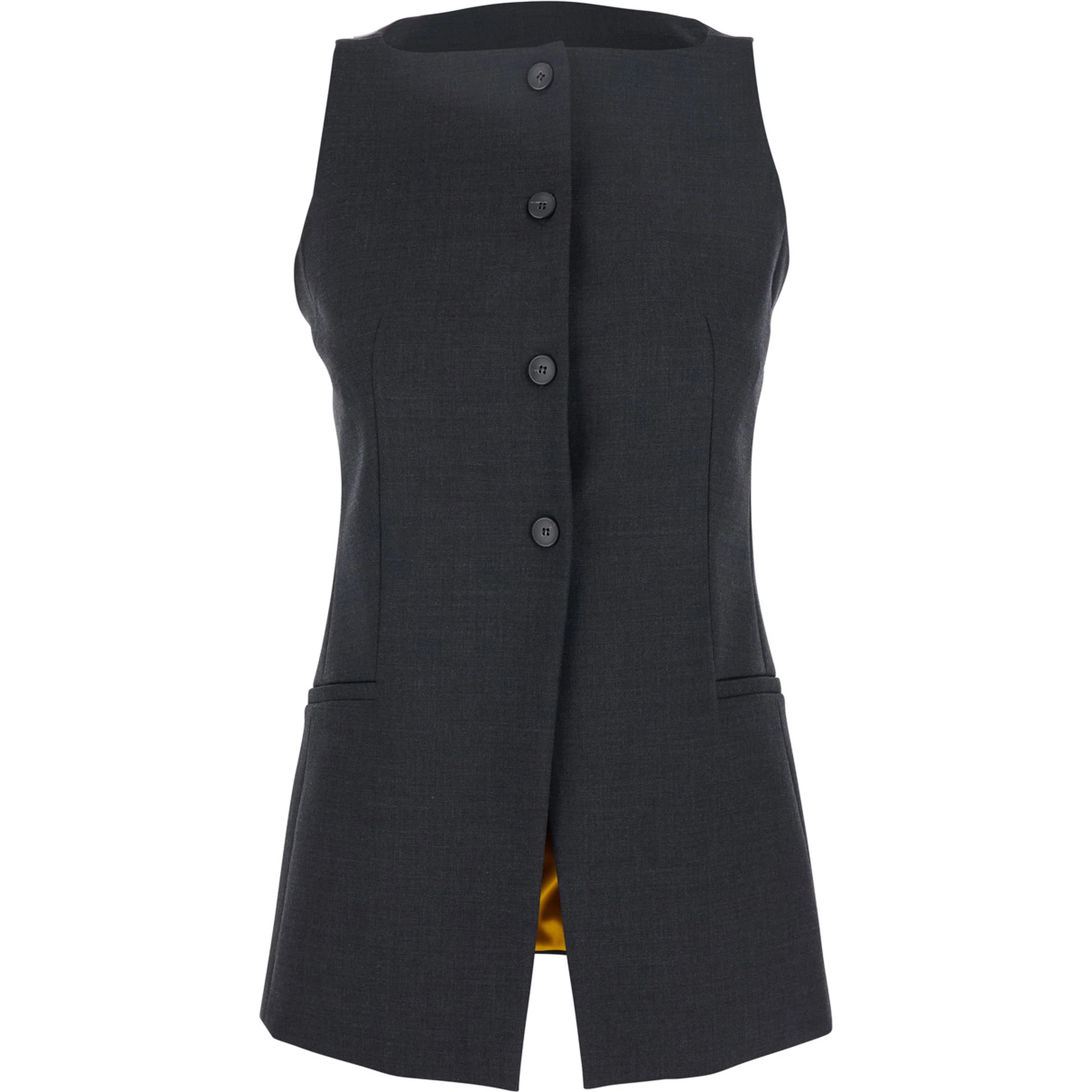 Grey Off-Shoulder Vest with Front Button Closure in Fabric Woman