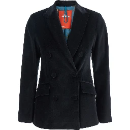 Black Double-Breasted Jacket with Peak Revers in Velvet Woman