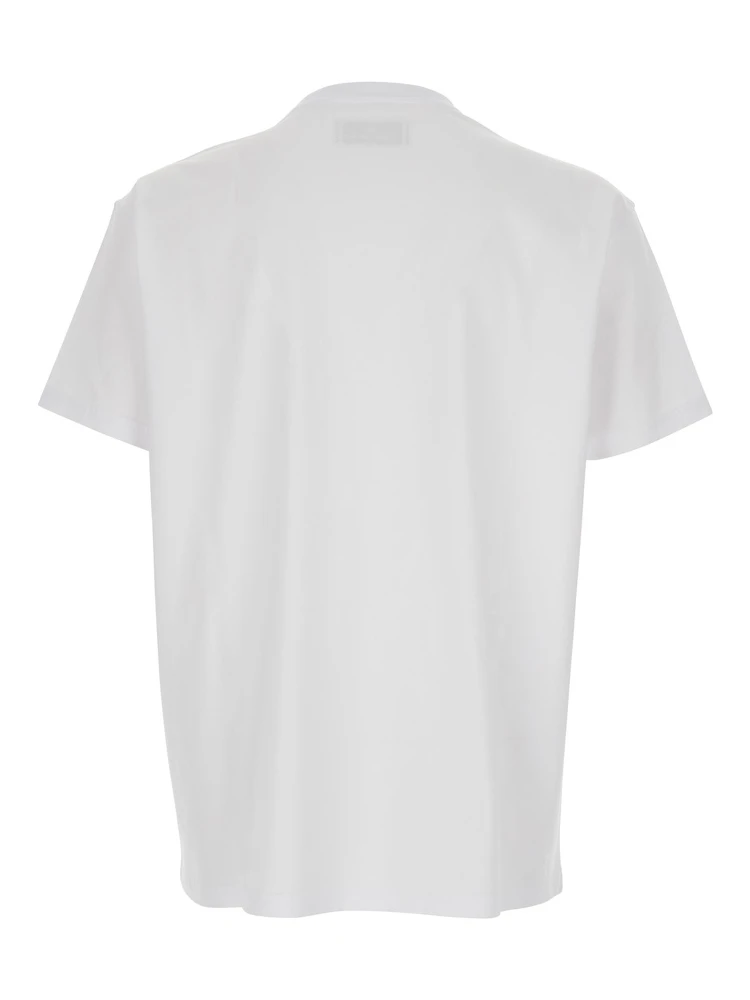 White Crew Neck T-Shirt with Orb Print on the Front in Cotton Man alternative