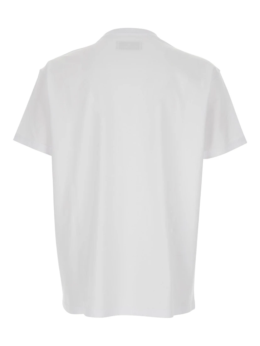 White Crew Neck T-Shirt with Orb Print on the Front in Cotton Man