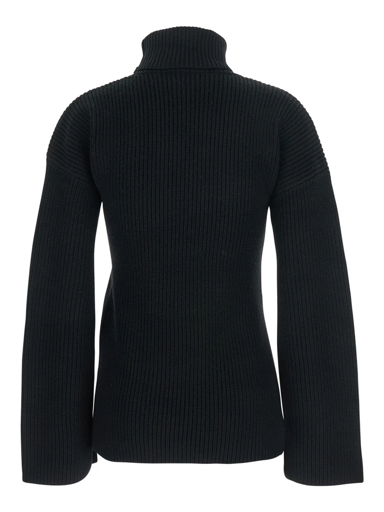 Black High Neck Jumper with Ribbed Design in Wool Woman alternative