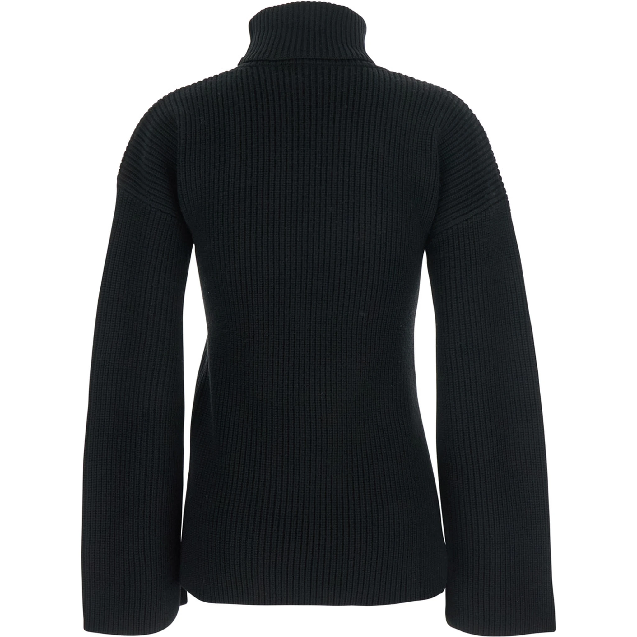 Black High Neck Jumper with Ribbed Design in Wool Woman
