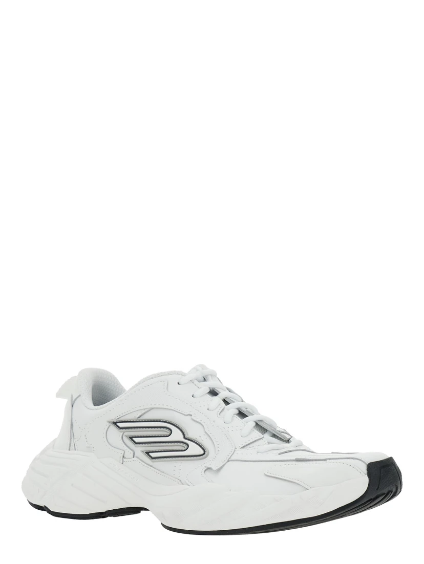Monday White Low Top Sneakers with Logo Detail and Embossed Size on the Rear in Leather and Fabric Man
