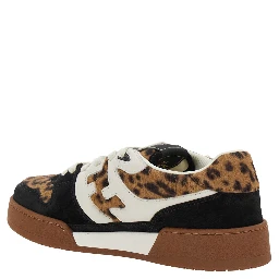 Fendi Match Brown Low Top Sneakers with FF Application and Leopard Motif in Mixed Leather Woman