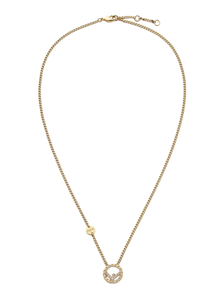 Gold-Colored Necklace with Round F Pendant and Lobster Clasp in Bronze Woman