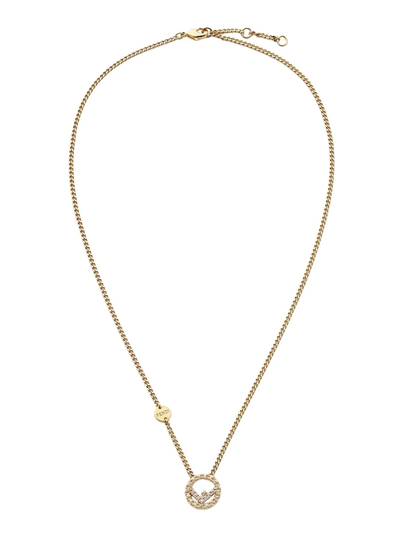 Gold-Colored Necklace with Round F Pendant and Lobster Clasp in Bronze Woman