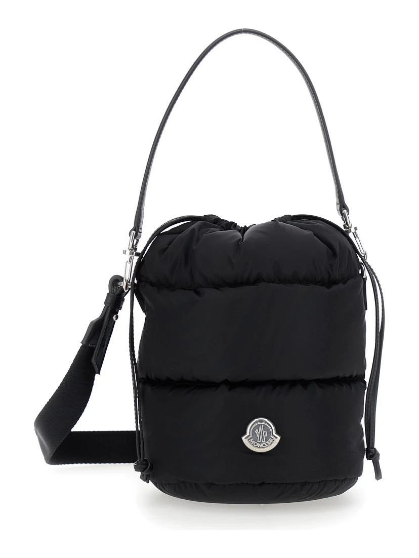 Karadoc Black Handbag with Drawstring Closure and Logo Patch on the Front in Tech Fabric Woman