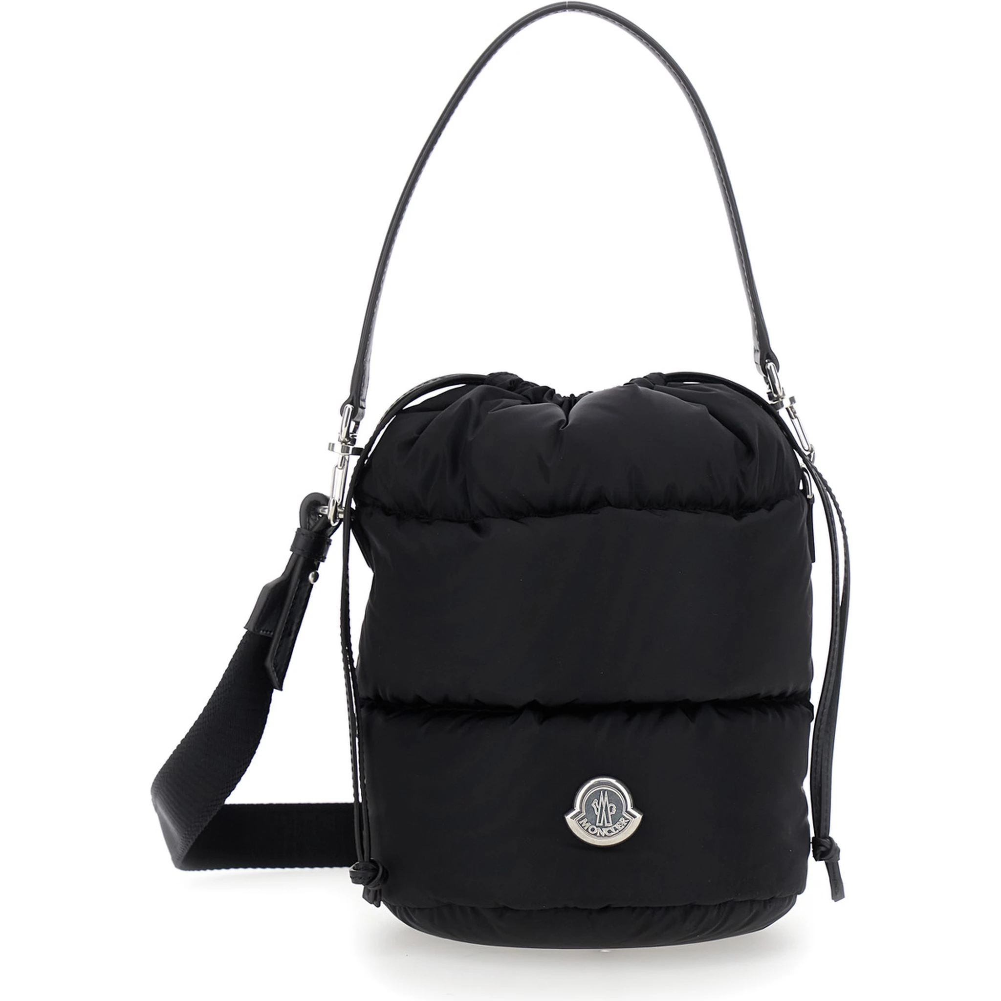 حقيبة يد كارادوك سوداء برباط وشعار مطبوع على الجهة الأمامية، مصنوعة من قماش تقني، للنساء