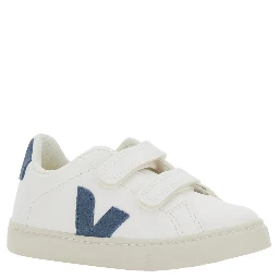 Epslar White Sneaker with Hook-and-Loop Closure and Logo on the Side in Leather Boy