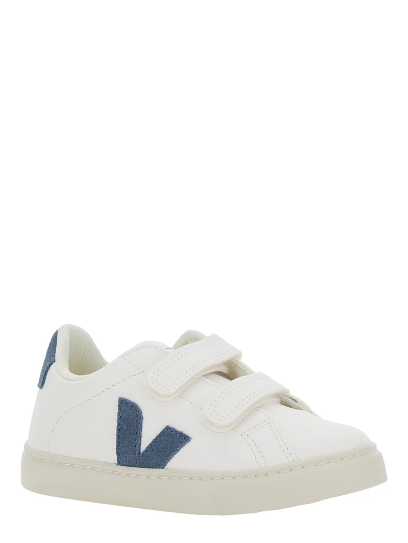 Epslar White Sneaker with Hook-and-Loop Closure and Logo on the Side in Leather Boy