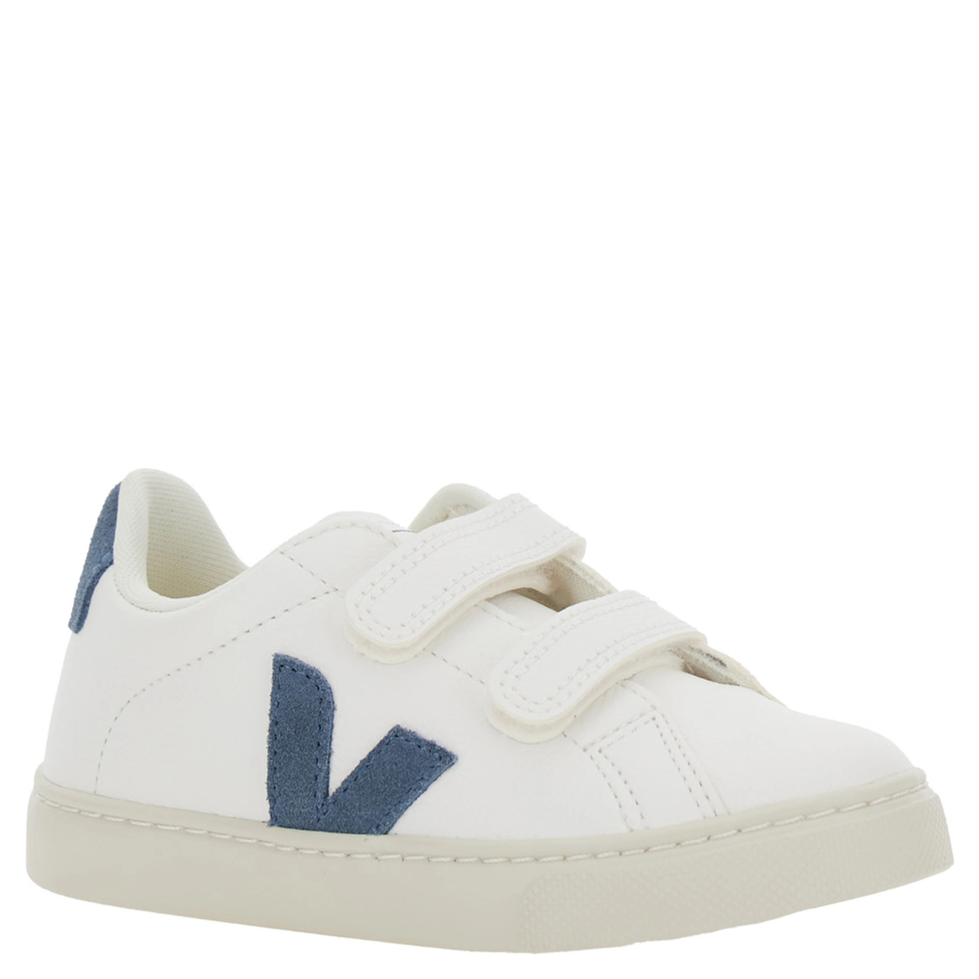 Epslar White Sneaker with Hook-and-Loop Closure and Logo on the Side in Leather Boy