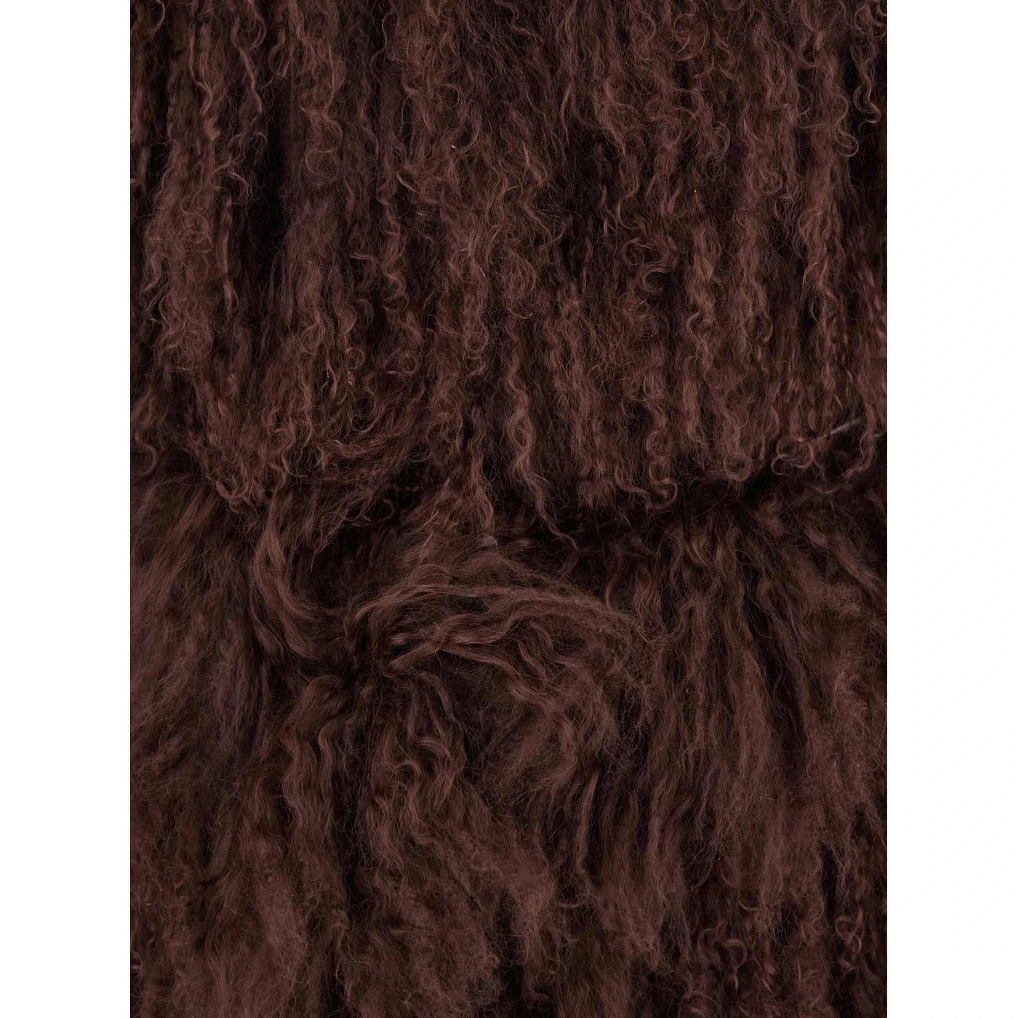 Brown Fur Coat with Round Neck and Long Sleeves in Fur Woman