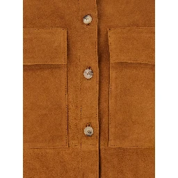 Beige Jacket with Classic Collar in Suede Woman