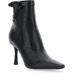 Camie Black Ankle Boots with Knot Detail in Leather Woman