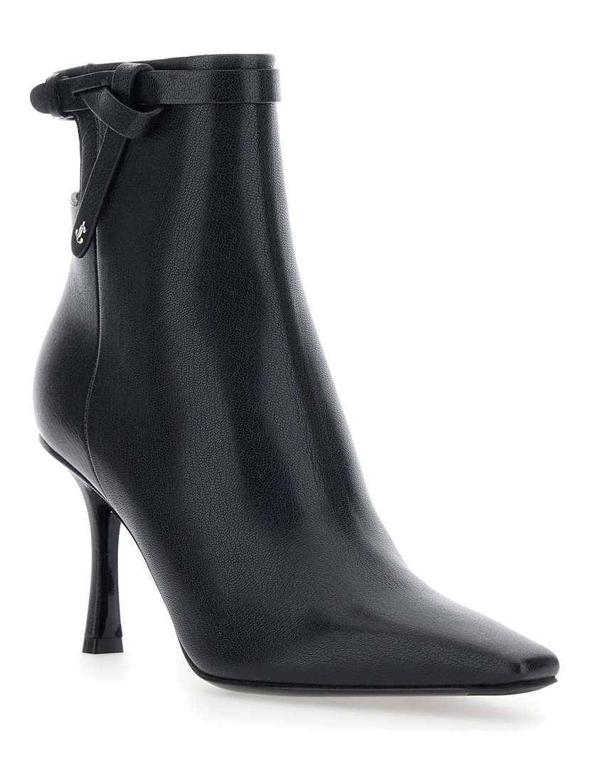 Camie Black Ankle Boots with Knot Detail in Leather Woman