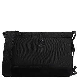Black Crossbody Bag with Logo Plaque on the Front in Tech Fabric Man