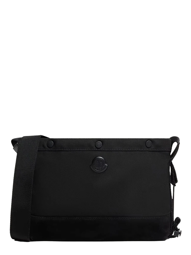 Black Crossbody Bag with Logo Plaque on the Front in Tech Fabric Man