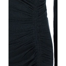 Jelina Black Midi Dress with Round Neck and Ruched Details in Modal Stretch Woman