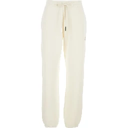White Pants with Elastic Drawstring Waist and Logo Patch on the Side in Cotton Blend Woman