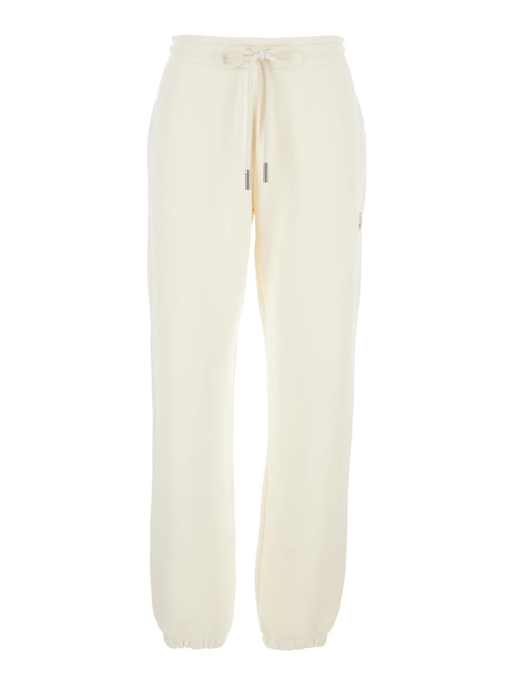 White Pants with Elastic Drawstring Waist and Logo Patch on the Side in Cotton Blend Woman