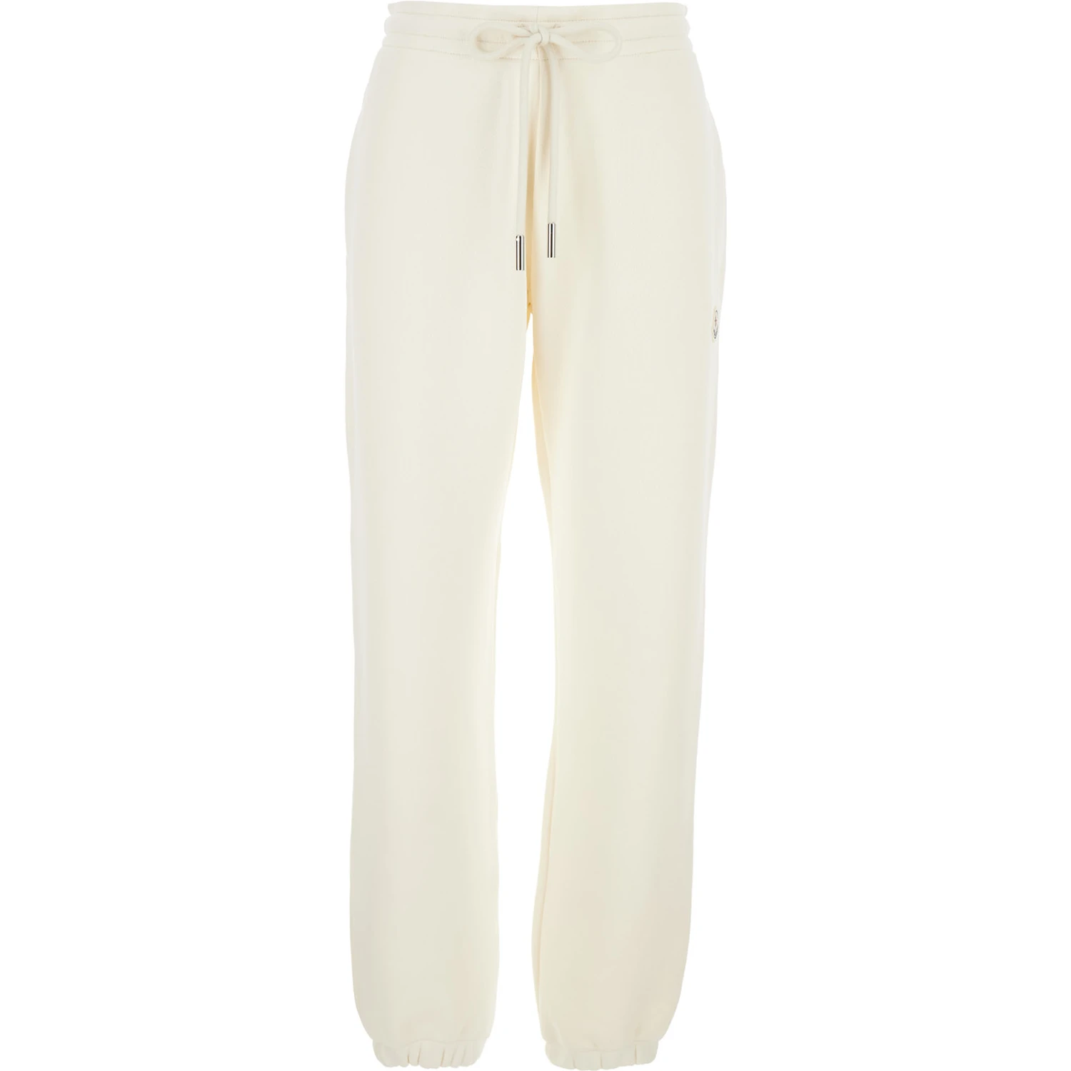 White Pants with Elastic Drawstring Waist and Logo Patch on the Side in Cotton Blend Woman