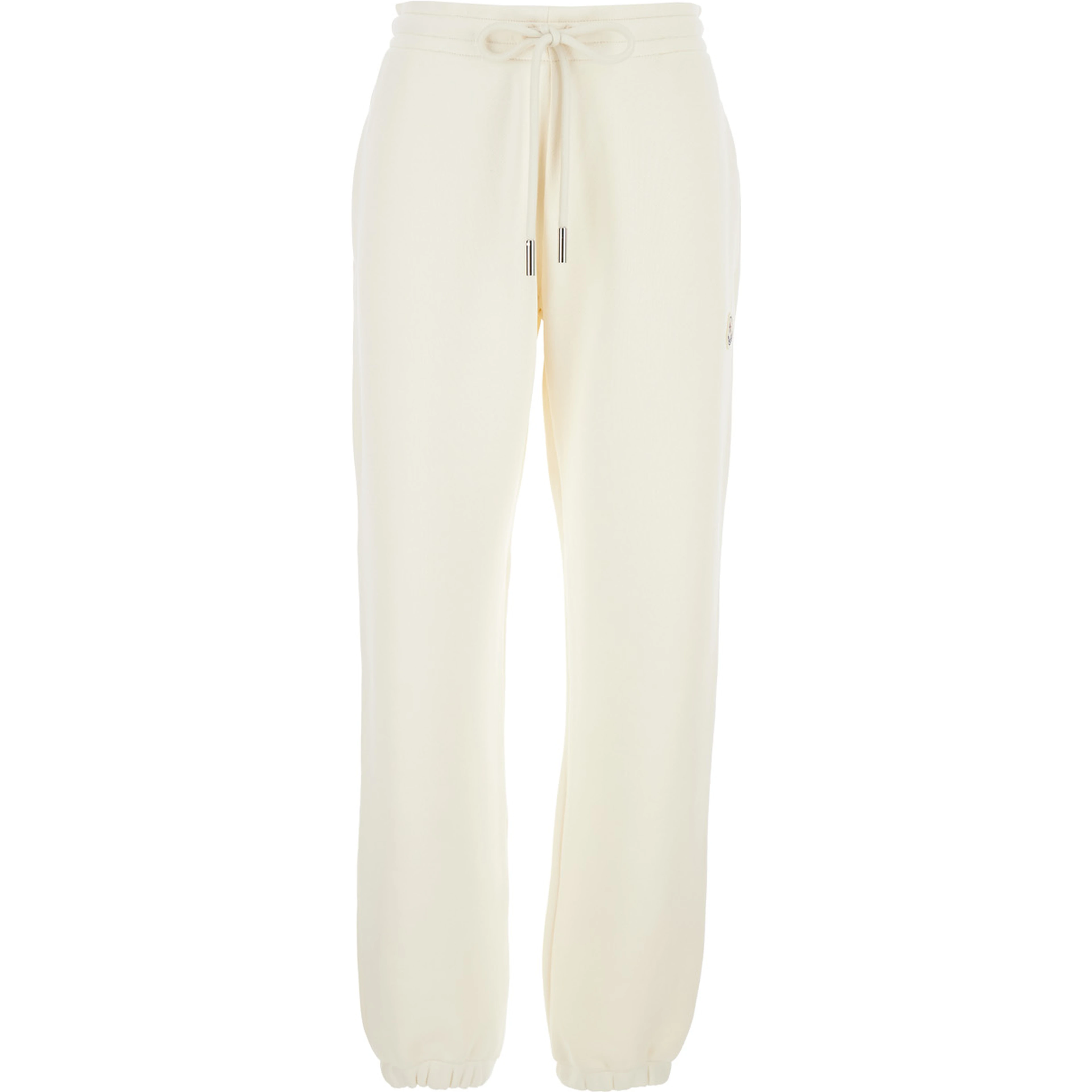 White Pants with Elastic Drawstring Waist and Logo Patch on the Side in Cotton Blend Woman