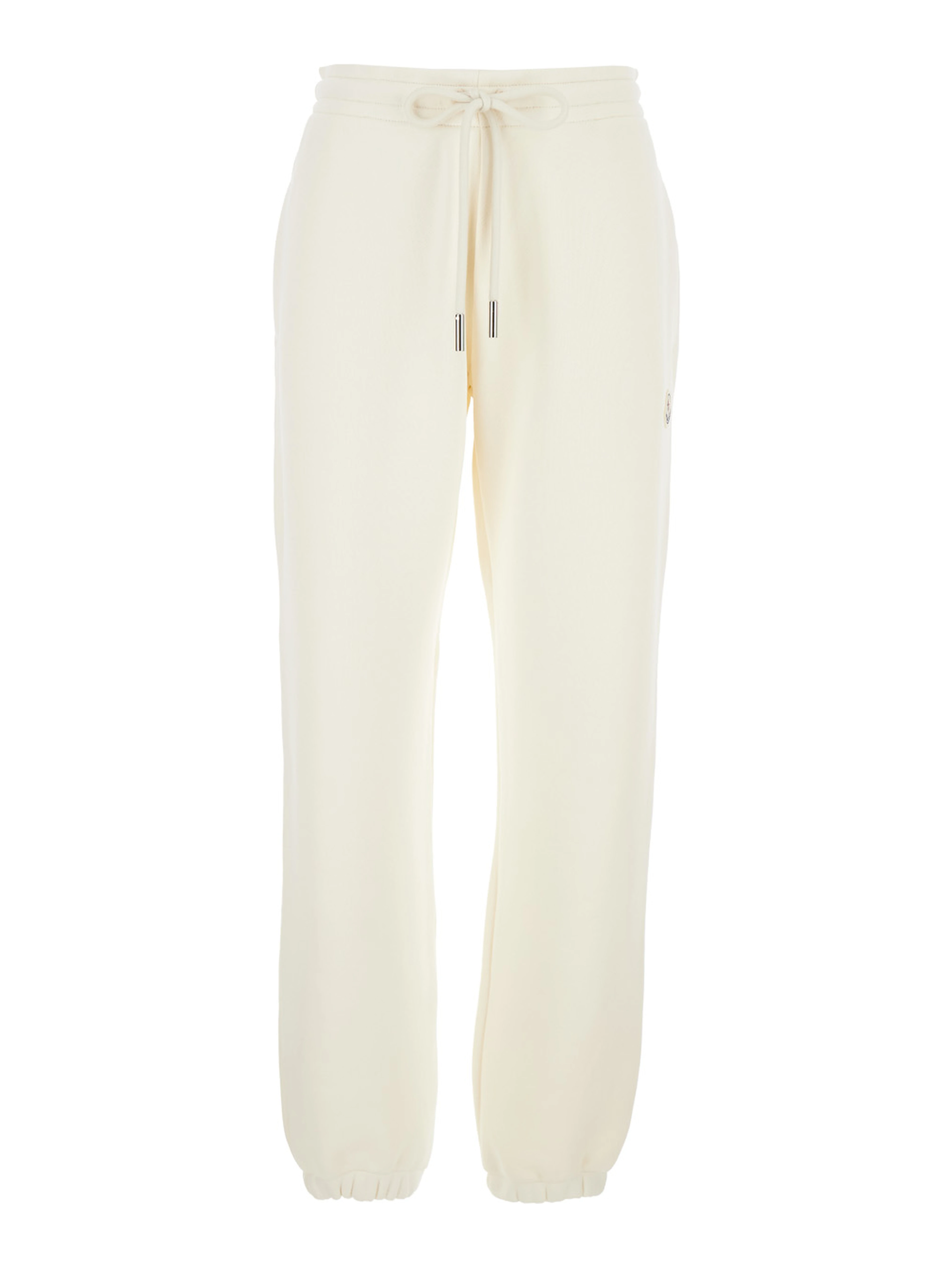 White Pants with Elastic Drawstring Waist and Logo Patch on the Side in Cotton Blend Woman