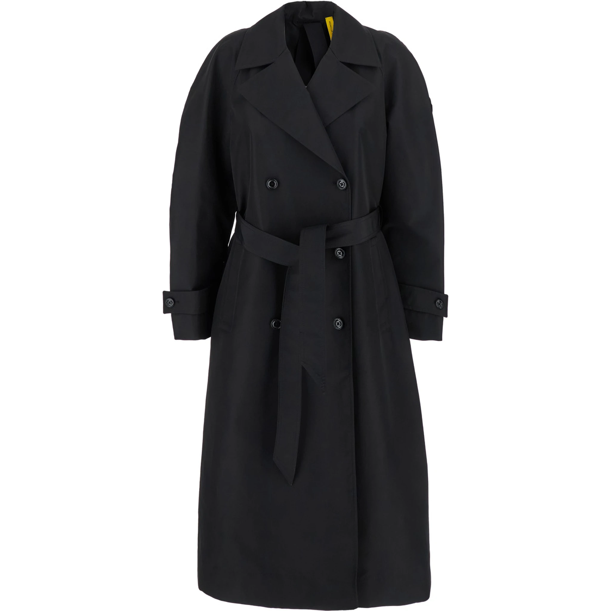 Zake Black Coat with Wide Classic Lapels and Removable Belt in Tech Fabric Woman