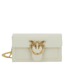 Love One Wallet White Crossbody Bag with Love Birds Detail in Smooth Leather Woman