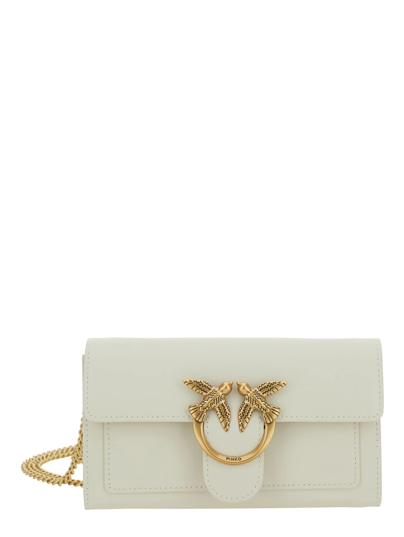 Love One Wallet White Crossbody Bag with Love Birds Detail in Smooth Leather Woman