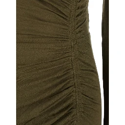 Jelina Green Midi Dress with Round Neck and Ruched Details in Modal Stretch Woman