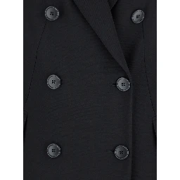 Cady Black Coat with Double-breasted Fastening in Fabric Woman