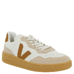V90 Beige Sneaker with Side Logo and Perforated Toe in Leather Unisex