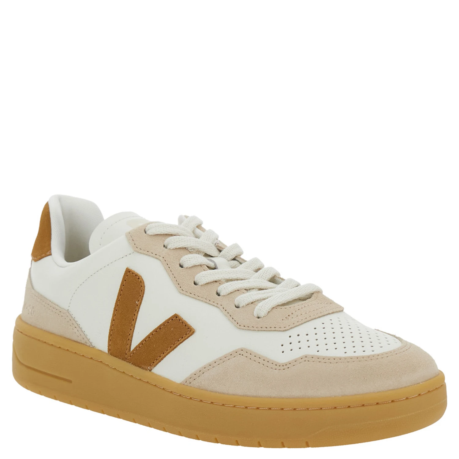 V90 Beige Sneaker with Side Logo and Perforated Toe in Leather Unisex