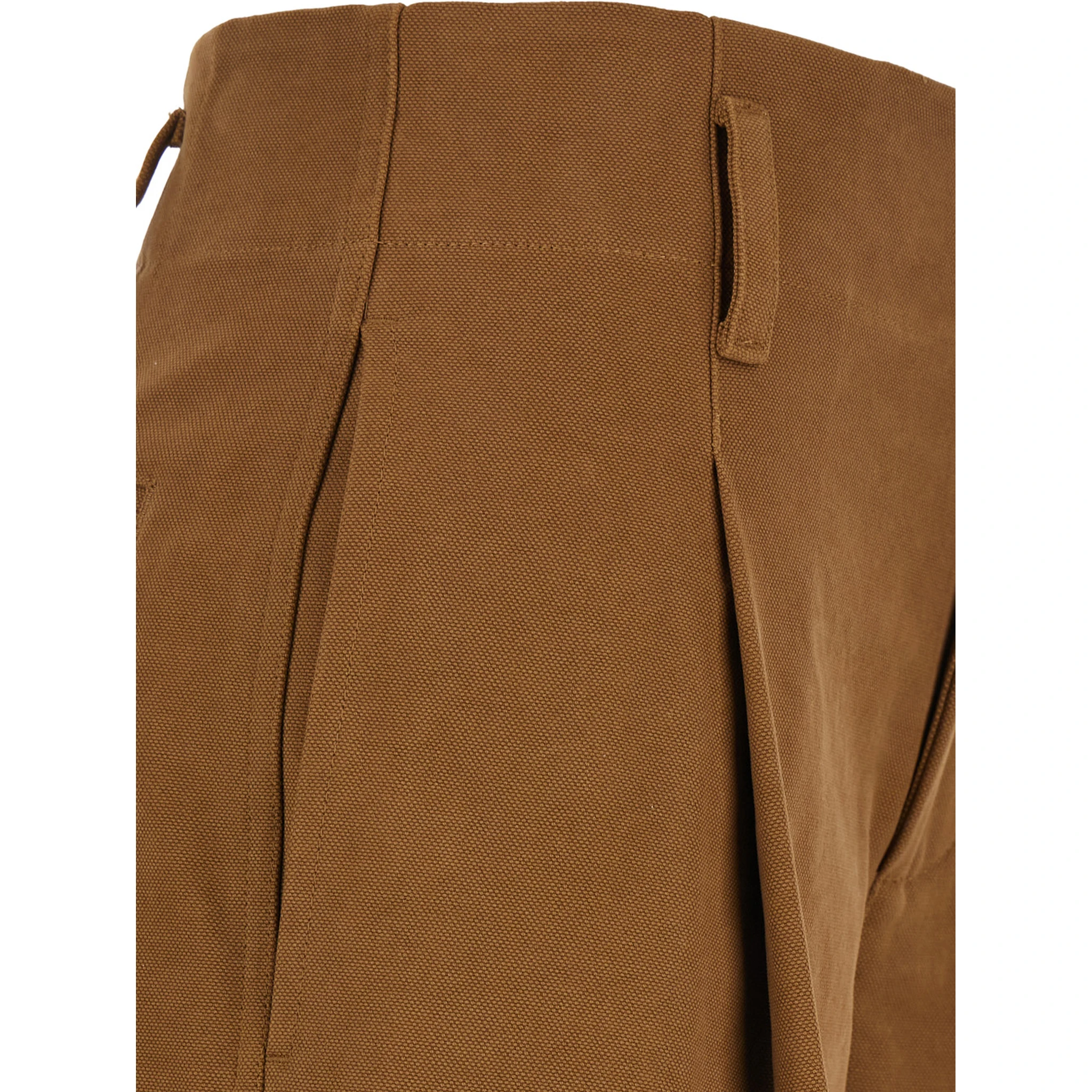 Brown Pants with Belt Loops and Wide Leg in Cotton Woman